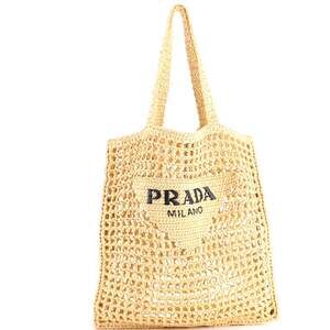 Prada Triangle Logo Open Tote Raffia #236543P17B